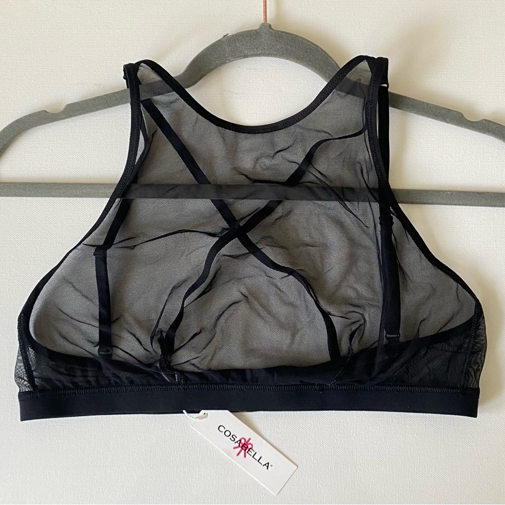 Cosabella black mesh Showoff High Neck bralette sz L Italy new